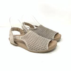 Earth Suede Leather Perforated Slingback Sandals Linden Laveen Coco Taupe Grey 8